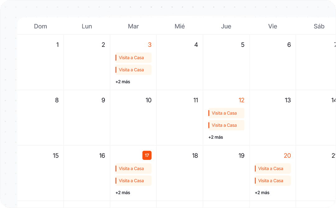 Calendar with scheduled visits